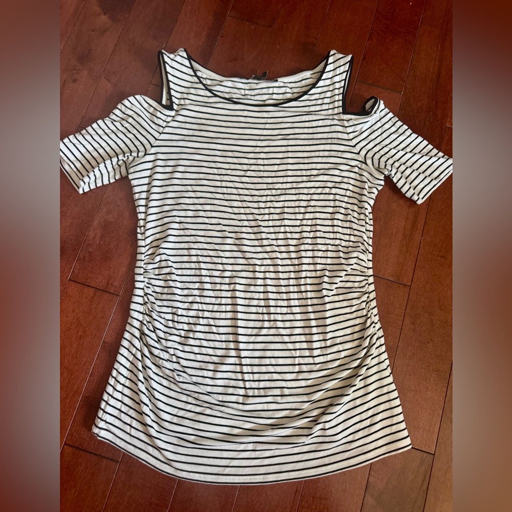 White House Black Market Black and White Striped Top